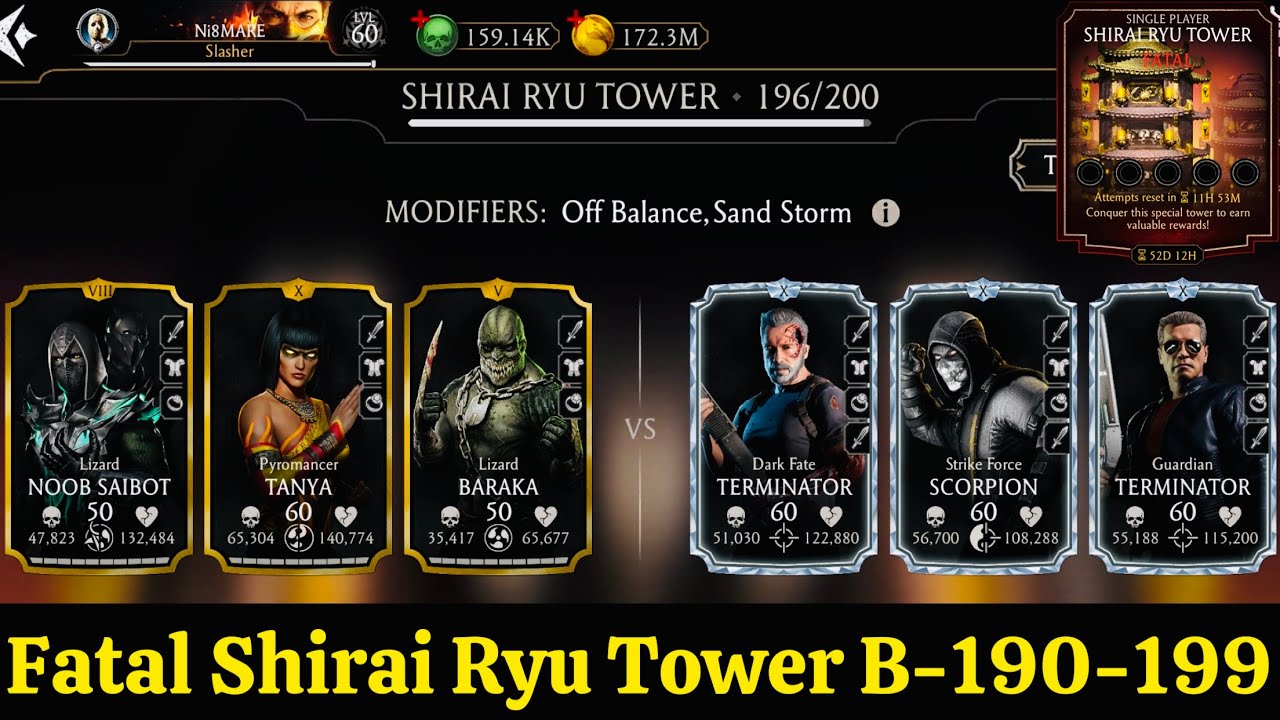 Fatal Shirai Ryu Tower Hard Battles 190-199 Fight + Reward MK Mobile