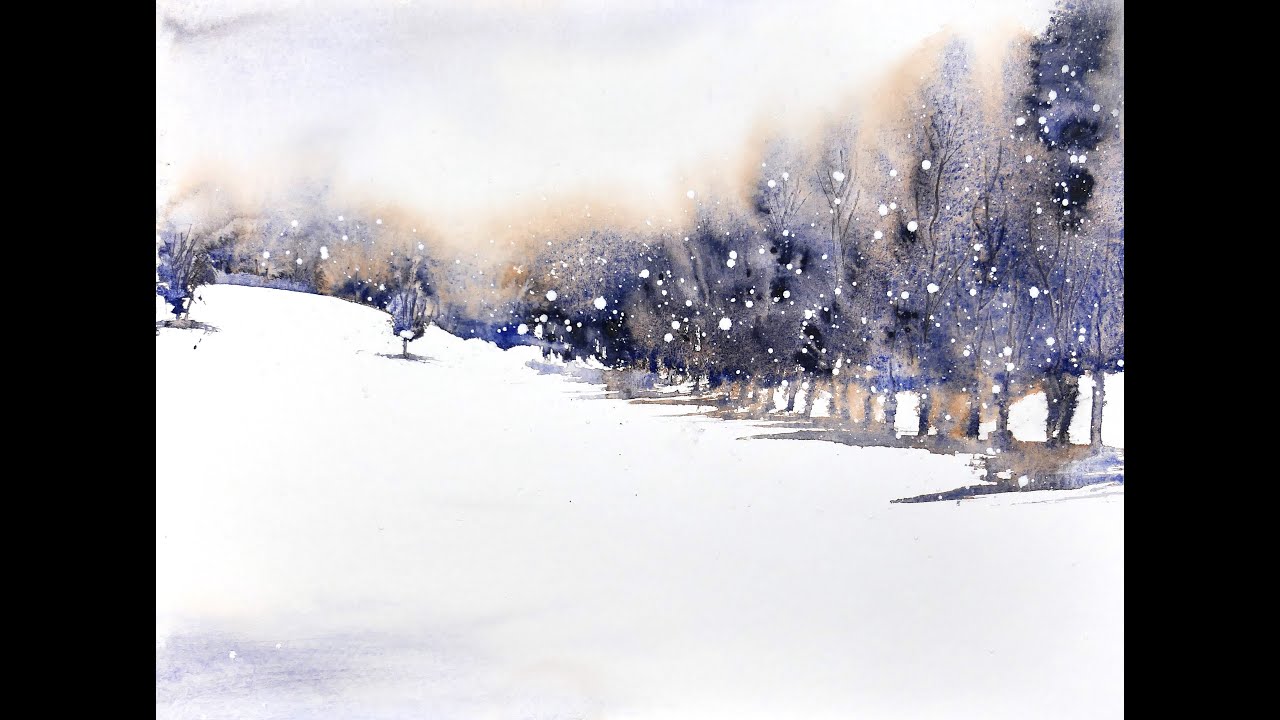 Beautiful Watercolor Winter - how to paint with a silicone basting brush