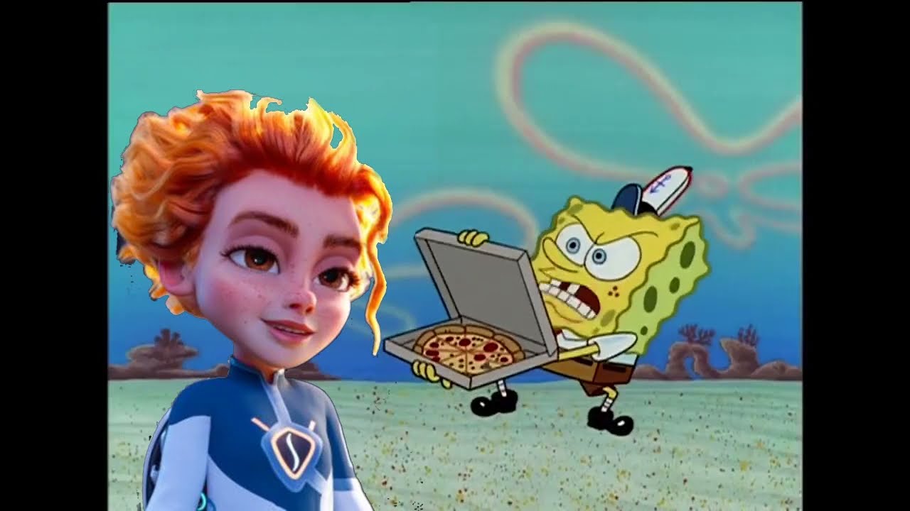 Mila Starr trying to get pizza from Spongebob.