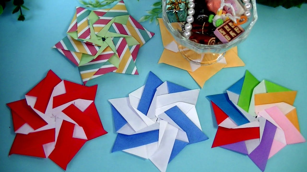 折り紙7.5㎝４分の１を６枚で作るコースター・飾り付けにも使えます・糊を使います・Origami  ・Mr coin origami channel１５