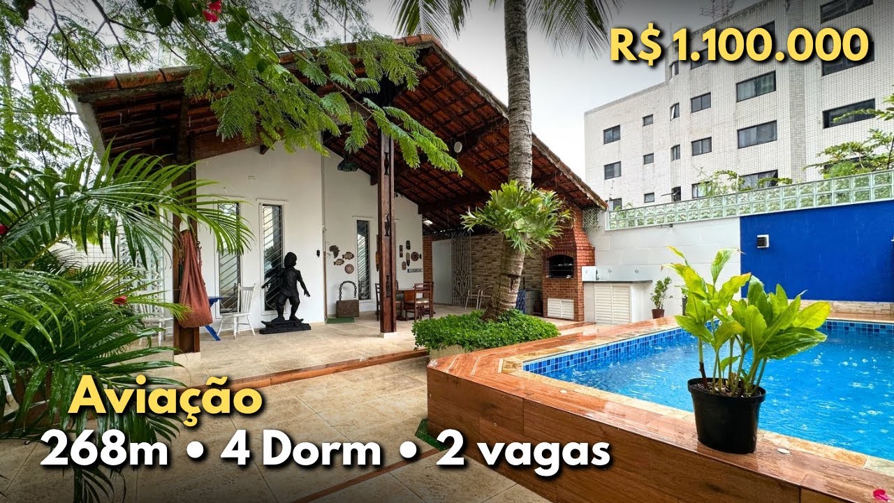 #449 CASA COM PISCINA, 4 DORMITÓRIOS EM PRAIA GRANDE, AVIAÇÃO