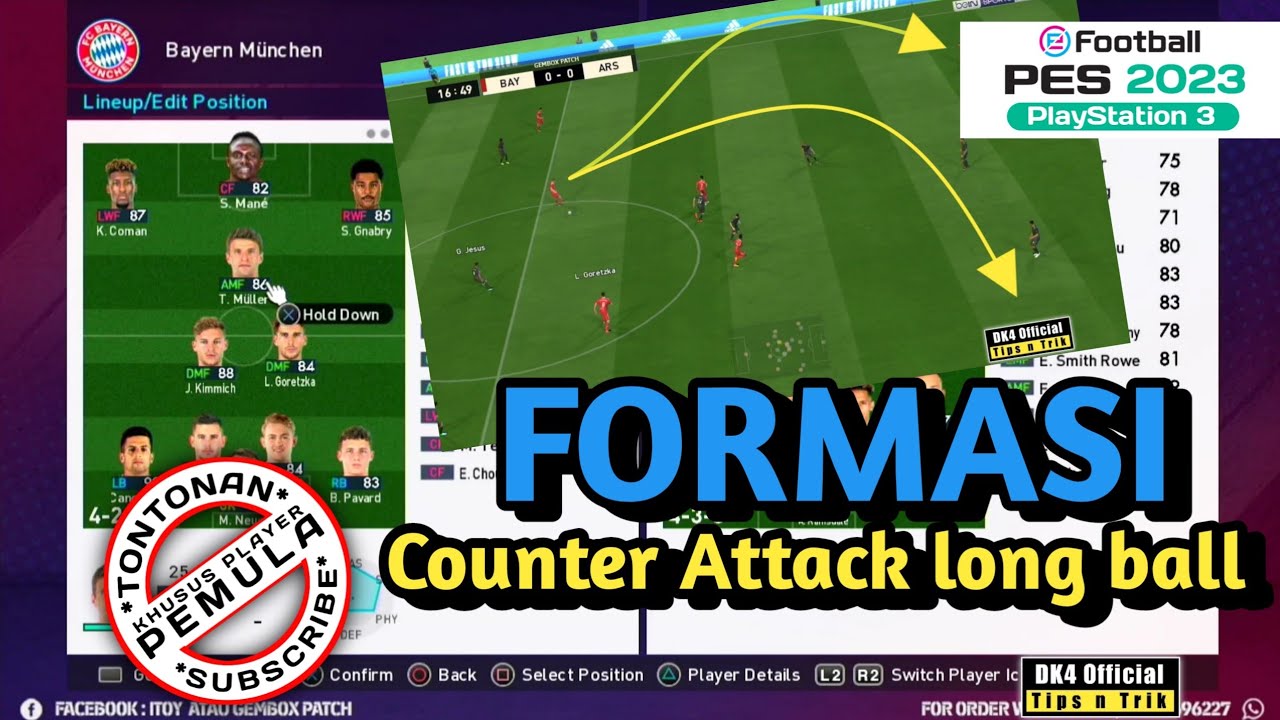 Formasi Counter attack long ball PES 23 PS3