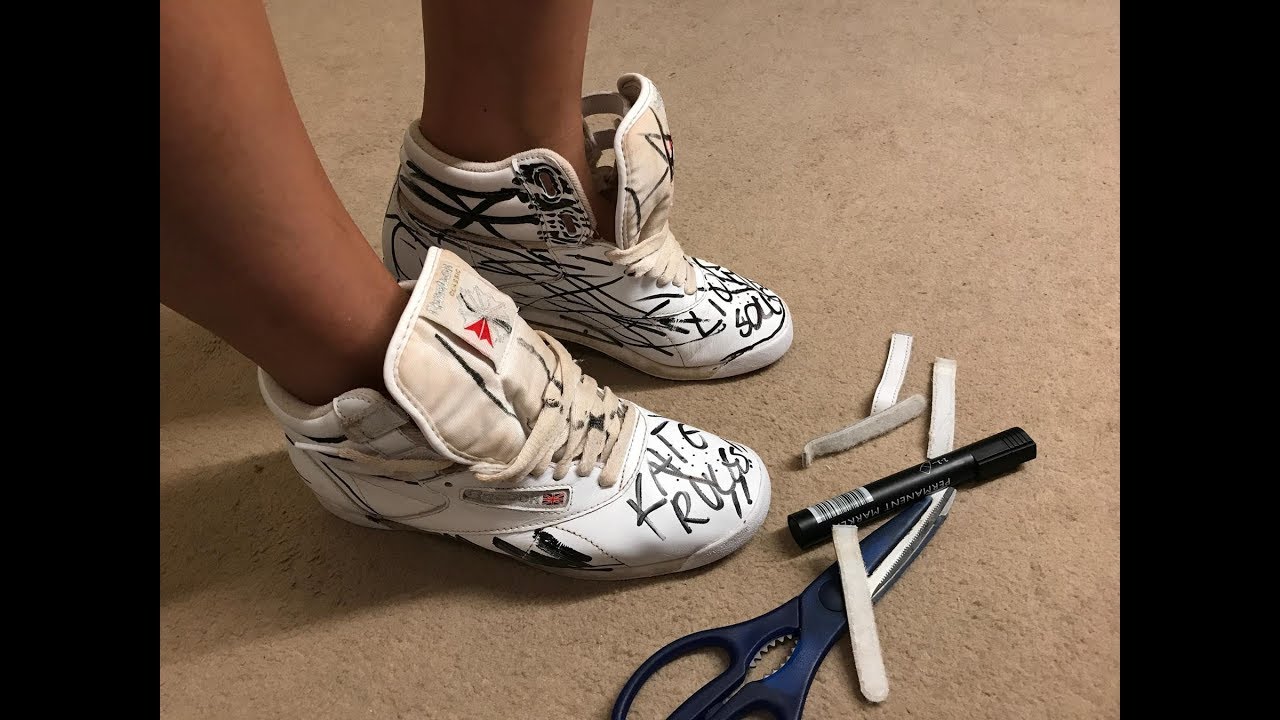 Her Reebok Freestyle and marker pen (trashing session 1)