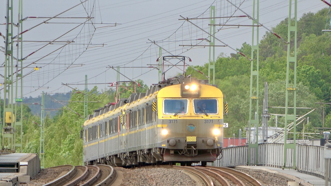 Trains in Gamlestaden, Sweden after a train service interruption
