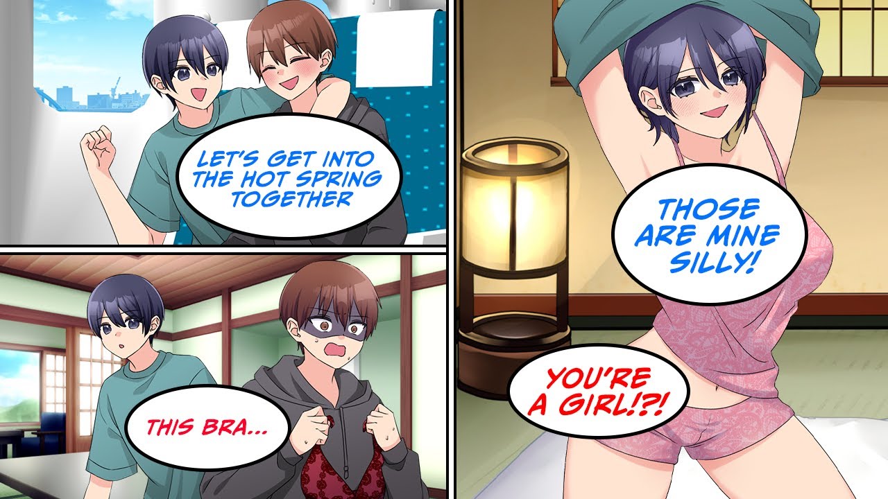 [Manga Dub] Two guys go on a hot spring trip, but he finds out the other is a woman [RomCom]