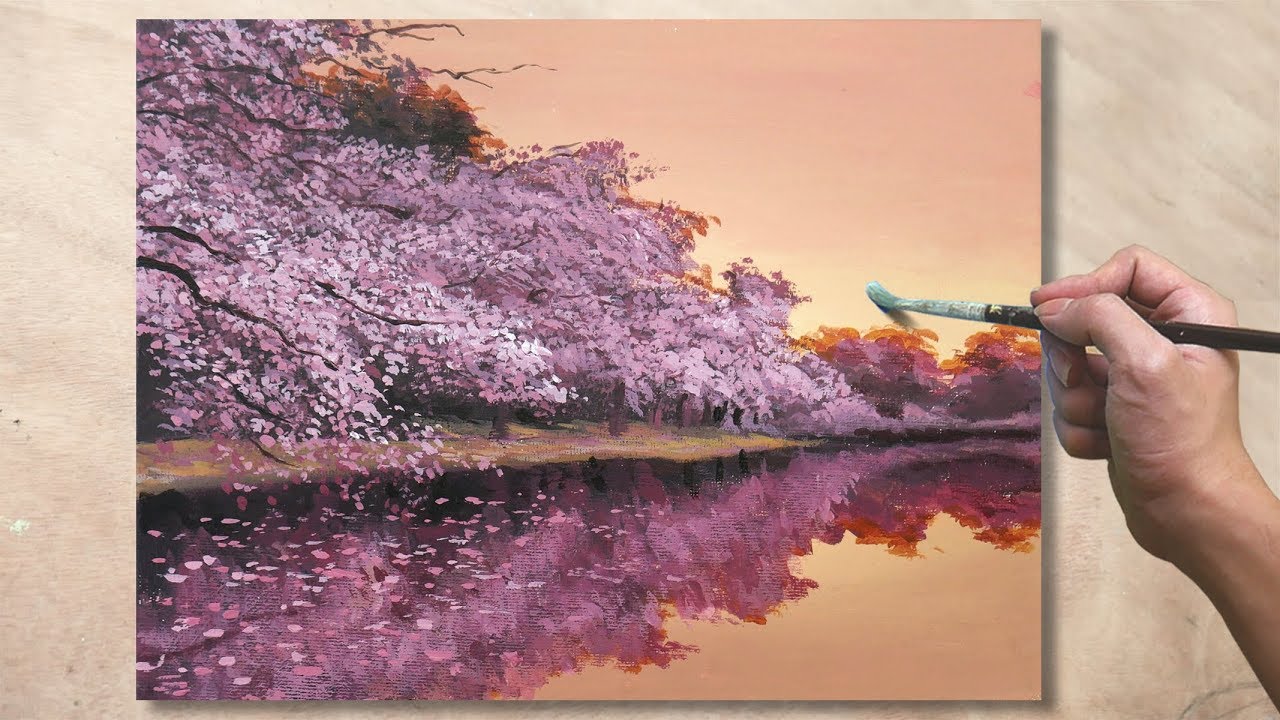 Acrylic Painting Cherry Blossom Landscape