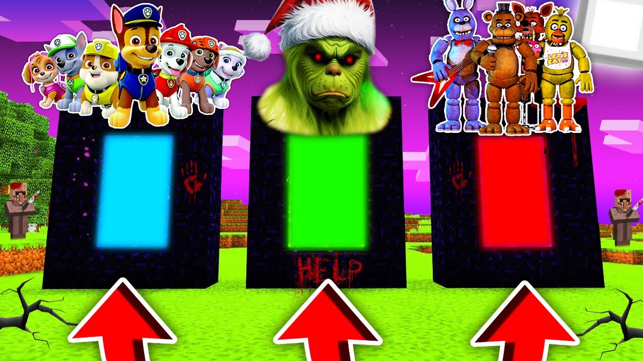 NIE WYBIERZ ZŁEGO PORTALU GRINCH, FNAF, PSI PATROL W MINECRAFT?! GPLAY & LAKI