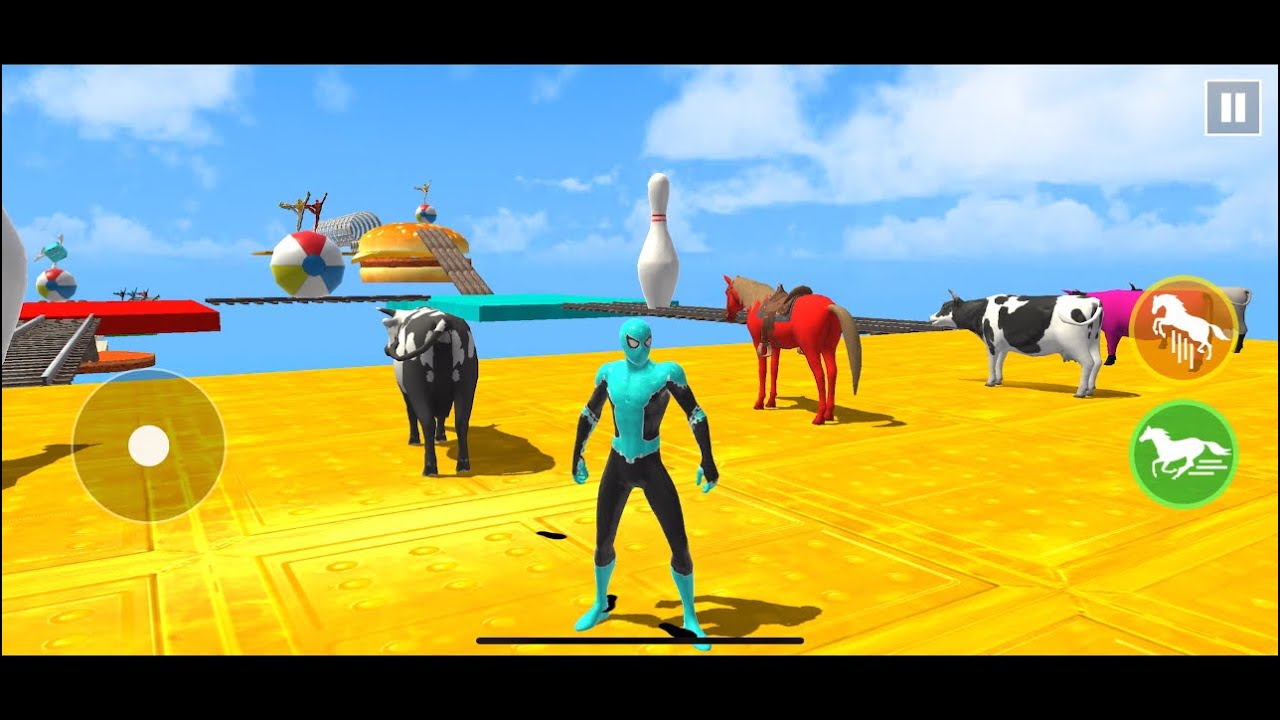 Long Sliding Game with Blue Spiderman Red Horse Cow Pink Cow Batman Cow and Blue Horse #gta #gta5 