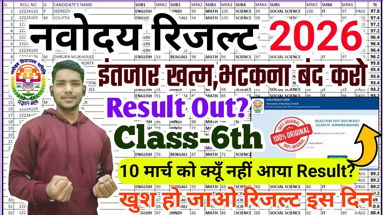 नवोदय रिजल्ट देखे Navodaya Result2025 Navodaya class 6 Result Date 2025 Navodaya Result Kab aayega