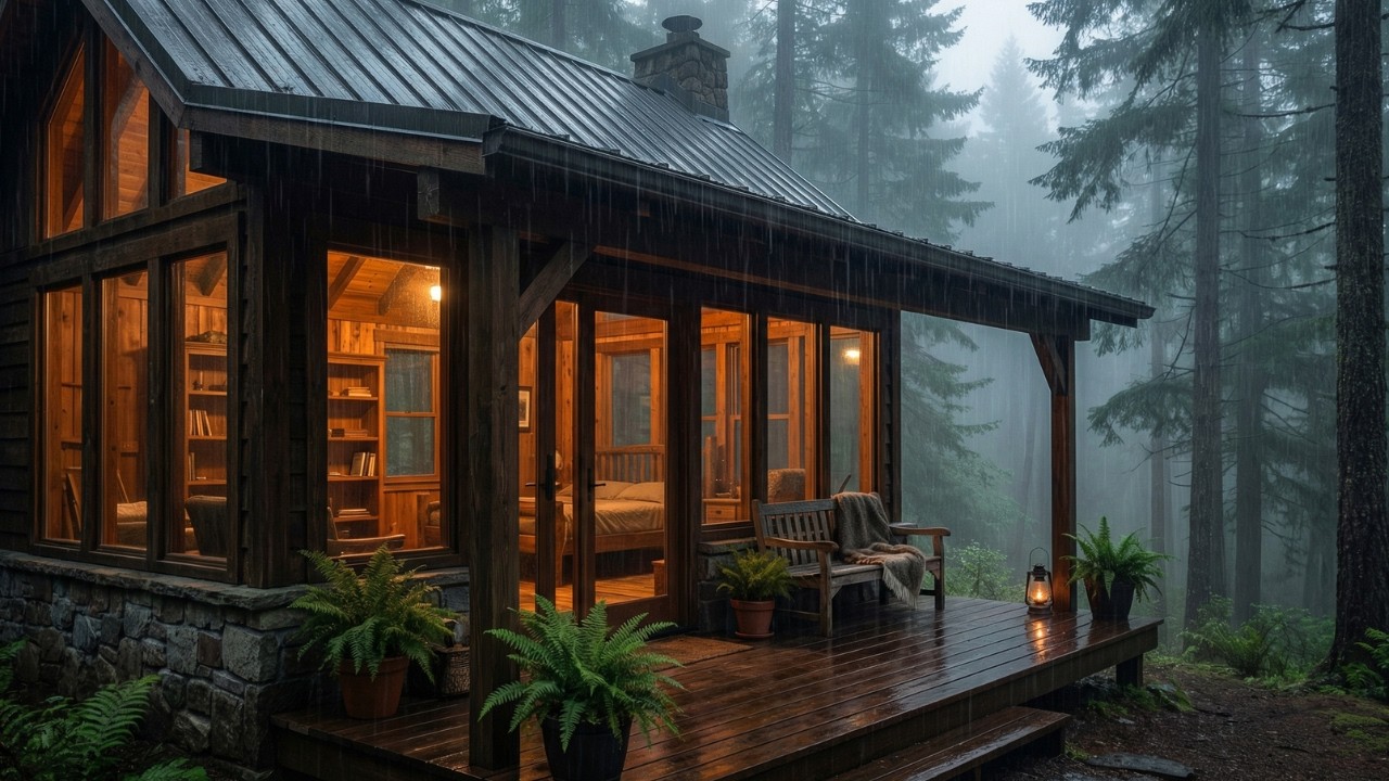 Gentle Rainfall at a Quiet Forest Cabin for Stress Relief and Restful Sleep