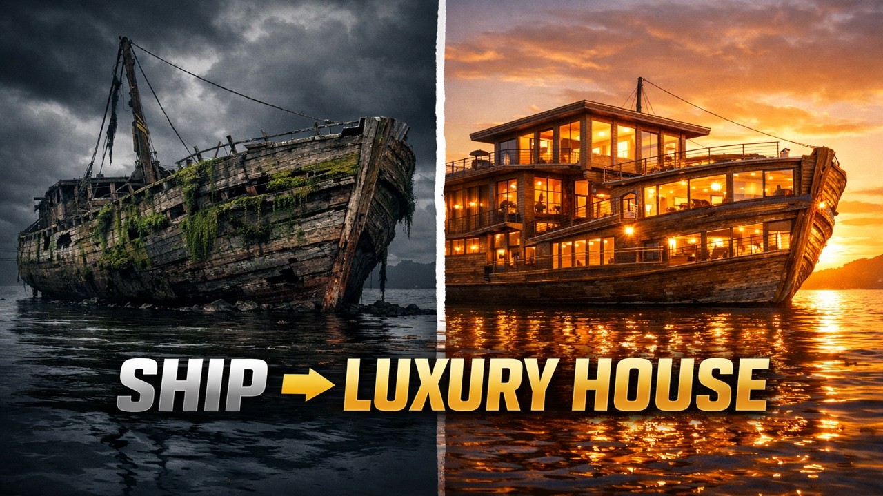 I Turned an Abandoned Wooden Ship into a Luxury House (ASMR)
