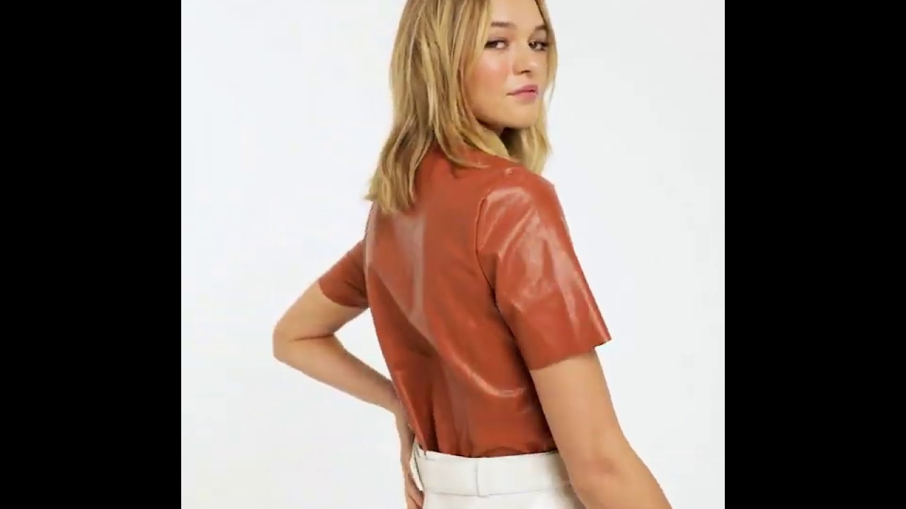 Glamorous crop shirt in soft faux leather