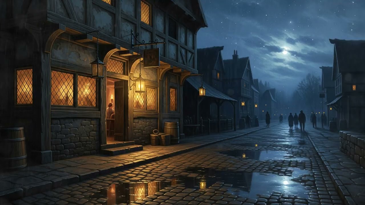 Cozy Rain Tavern - Cozy Rainy Night Outside Tavern