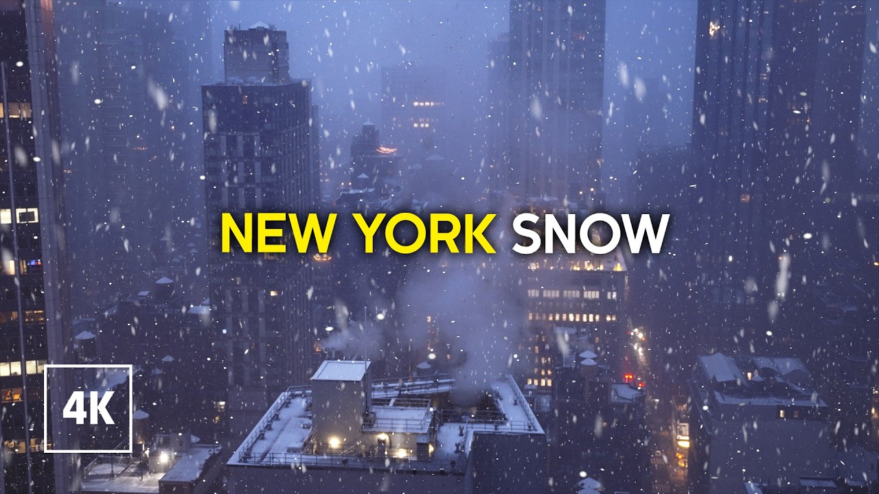 Manhattan Winter Early Morning | Gentle Snowfall Sounds | Cozy Rooftop View