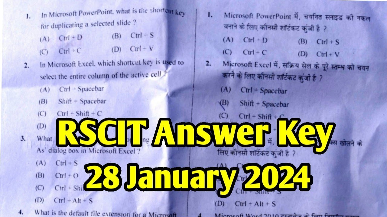 Rscit 28 January 2024 Answer Key | Rscit Exam Answer Key 2024 | Rscit Paper Answer Key Today Exam