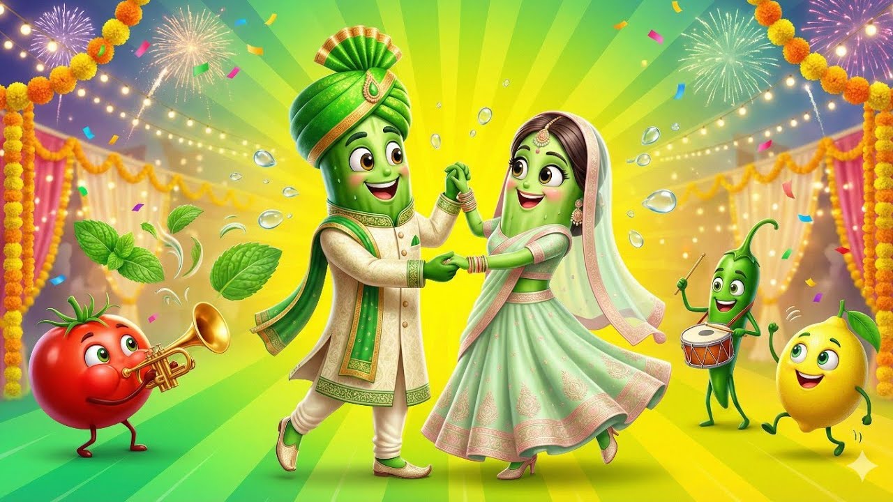 खीरा की निकली बारात 🥒👑 | ककड़ी बनी दुल्हन?! 💚✨ | Funny Hindi Kids Wedding Song