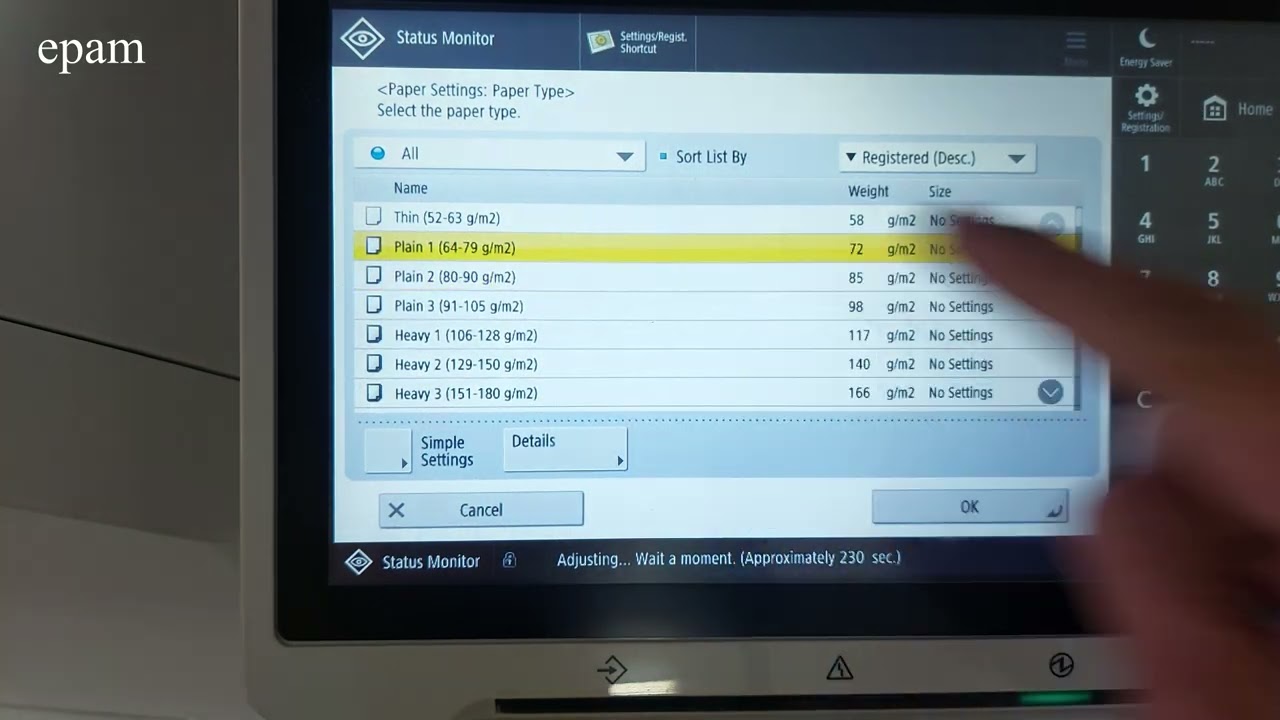 Canon imagePRESS V700 | Configuring of Paper Tray Setting
