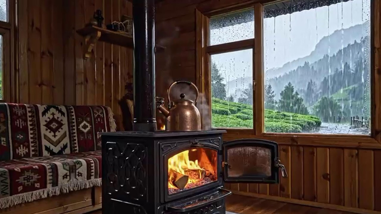 Lüks Ev Girişinde Ateş Başında Yağmur Keyfi 🌧️🔥 Luxury Fireside Ambience