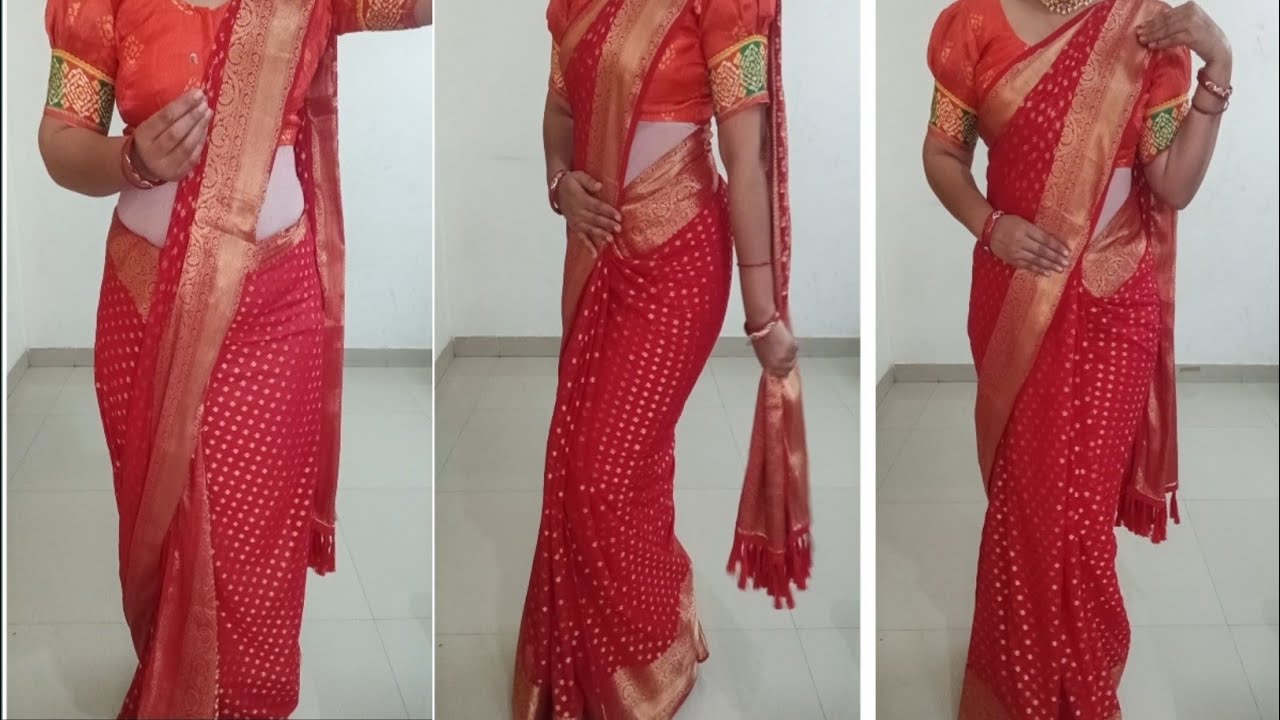How to drape letest Banarasi saree draping tutorial/parfect side & sholder pleats/wedding special 💫