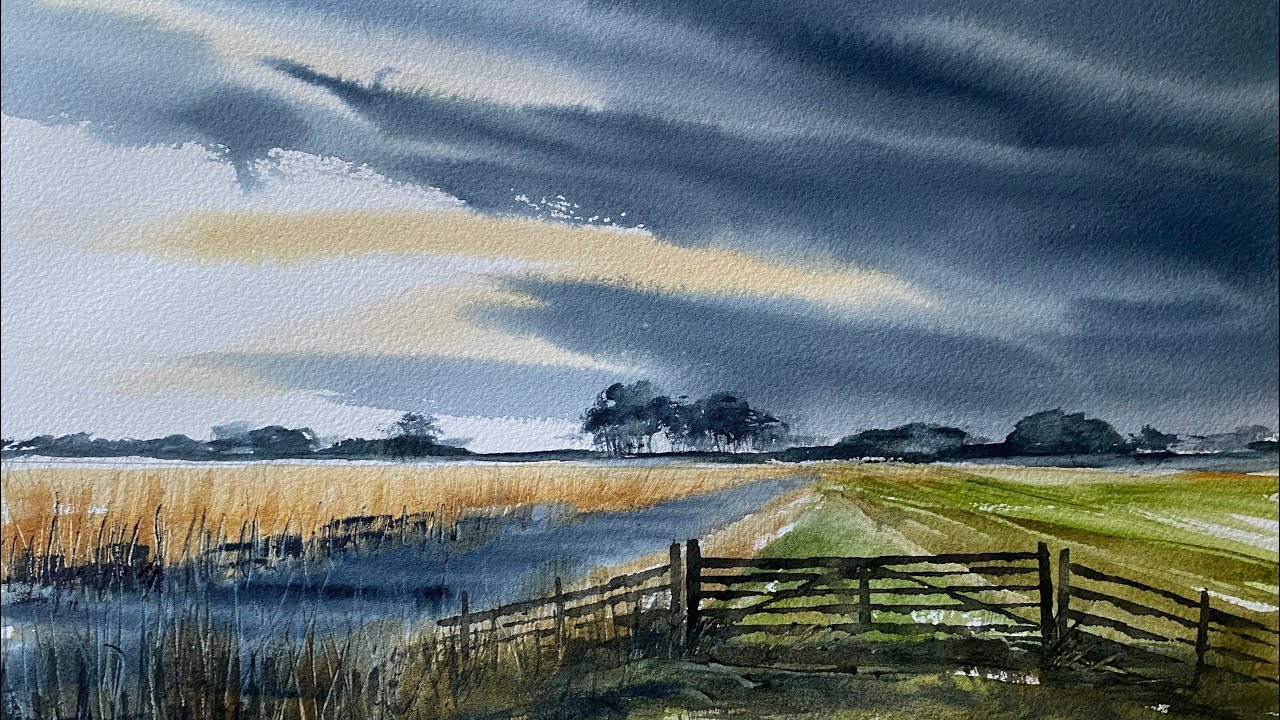 Paint A STORMY SKY & RIVER Watercolor Landscape Painting Loose Watercolour  Beginners STORM CLOUDS