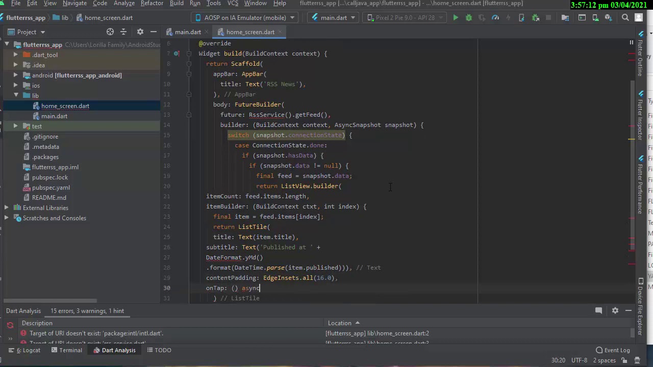 【FLUTTER ANDROID STUDIO and IOS】Parsing Blogger or Blogspot RSS Feeds in Flutter