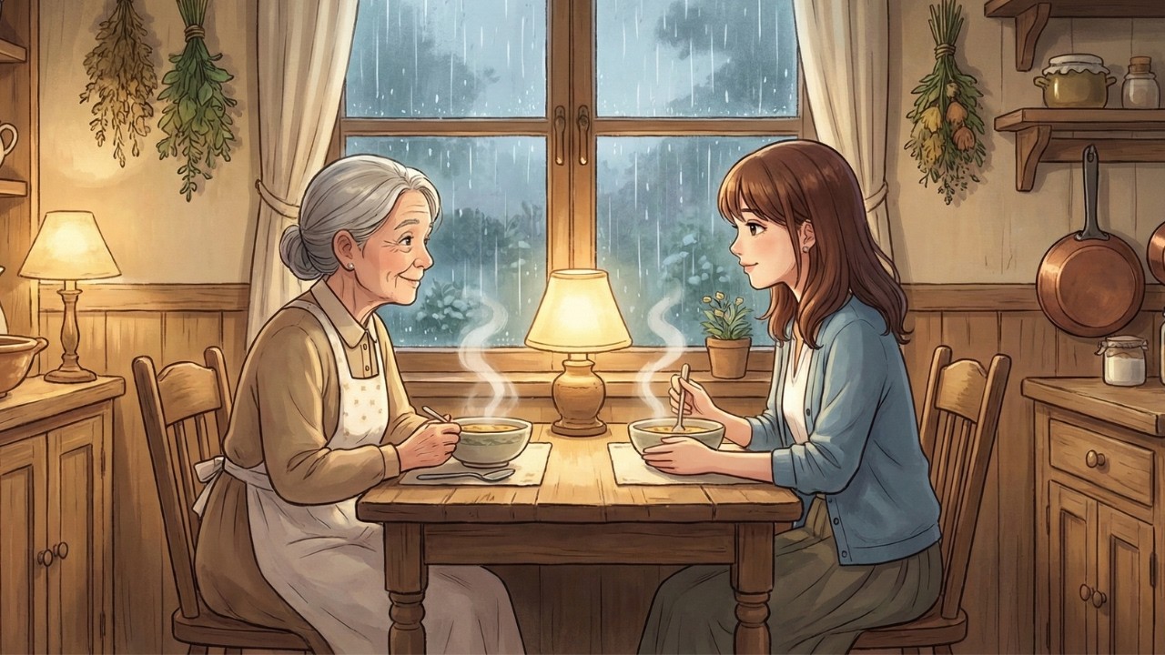 Rainlight in Grandmother’s Kitchen 🌧🍲 | 7-Minute Cozy Ghibli ASMR Slow Living Story