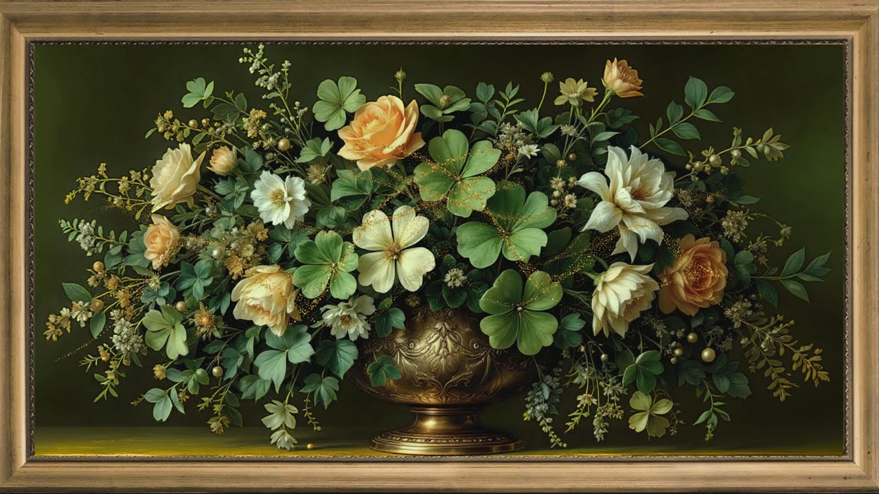 Floral Frame Art  TV For St. Patrick's Day | Vintage Green & Spring  Flowers | TV Screensaver