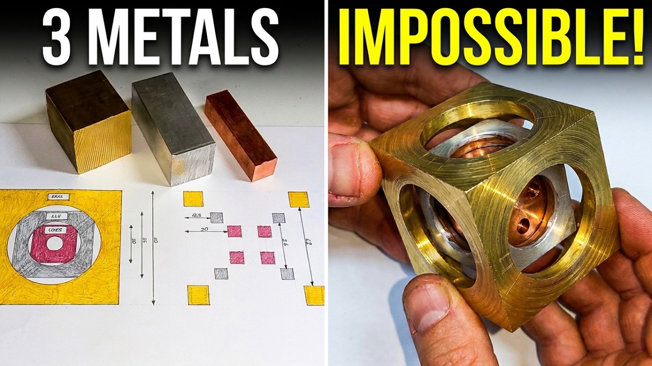 Turning TriMetal Cube! Brass, Aluminium, Copper - fusion!