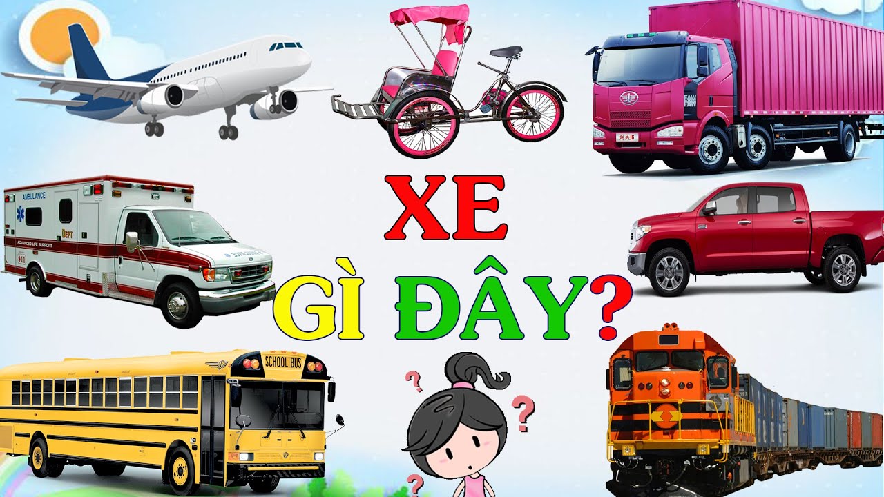 XE GÌ ĐÂY? Bé Học PHƯƠNG TIỆN GIAO THÔNG Vui Nhộn - ÂM THANH Xe Lửa, Máy Bay, Xích Lô, Cứu Thương