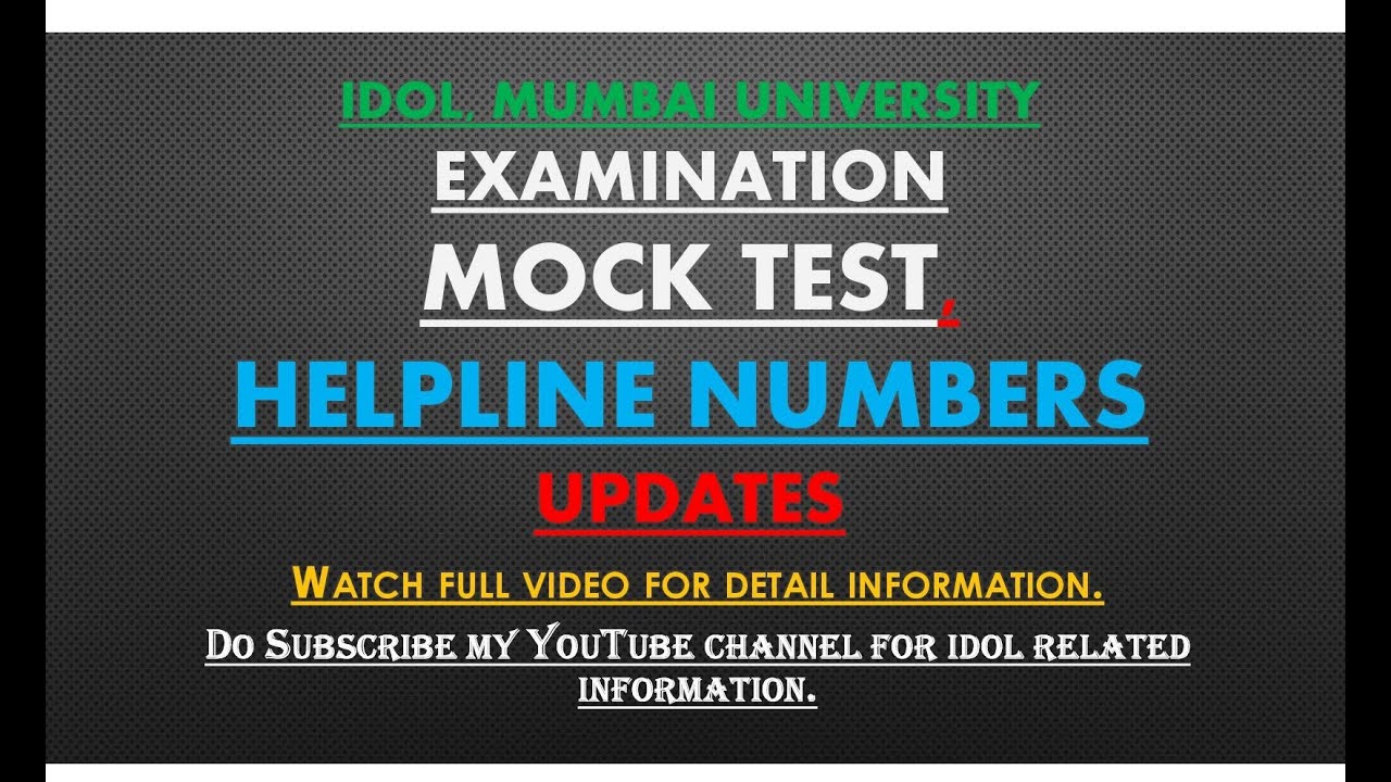 IDOL | Examination Mock Test | Helpline Numbers | Mumbai University