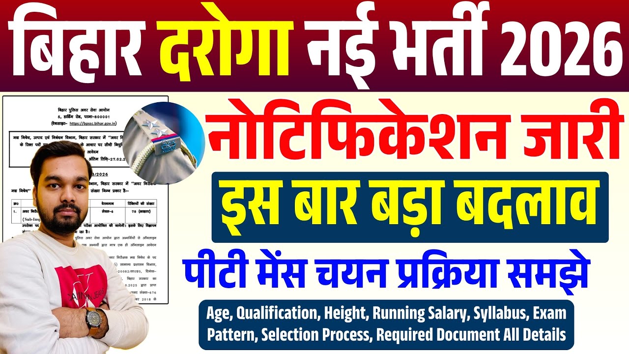 बिहार दरोगा नई भर्ती का नोटिफिकेशन हुवा जारी | Bihar Daroga SI New Vacancy 2026 Notification Out