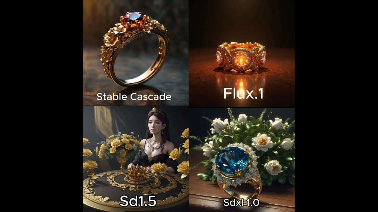 Comfyui gold ring design, Stable Cascade vs Flux.1 vs Sd1.5 vs Sdxl 1.0