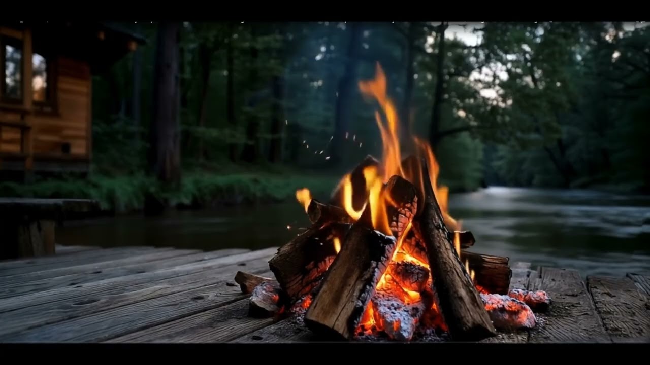 【 Campfire 】川のせせらぎと薪のはぜる音。睡眠・作業用・癒やしの自然音ASMR 寝落ち【 Cozy Ambiance 】