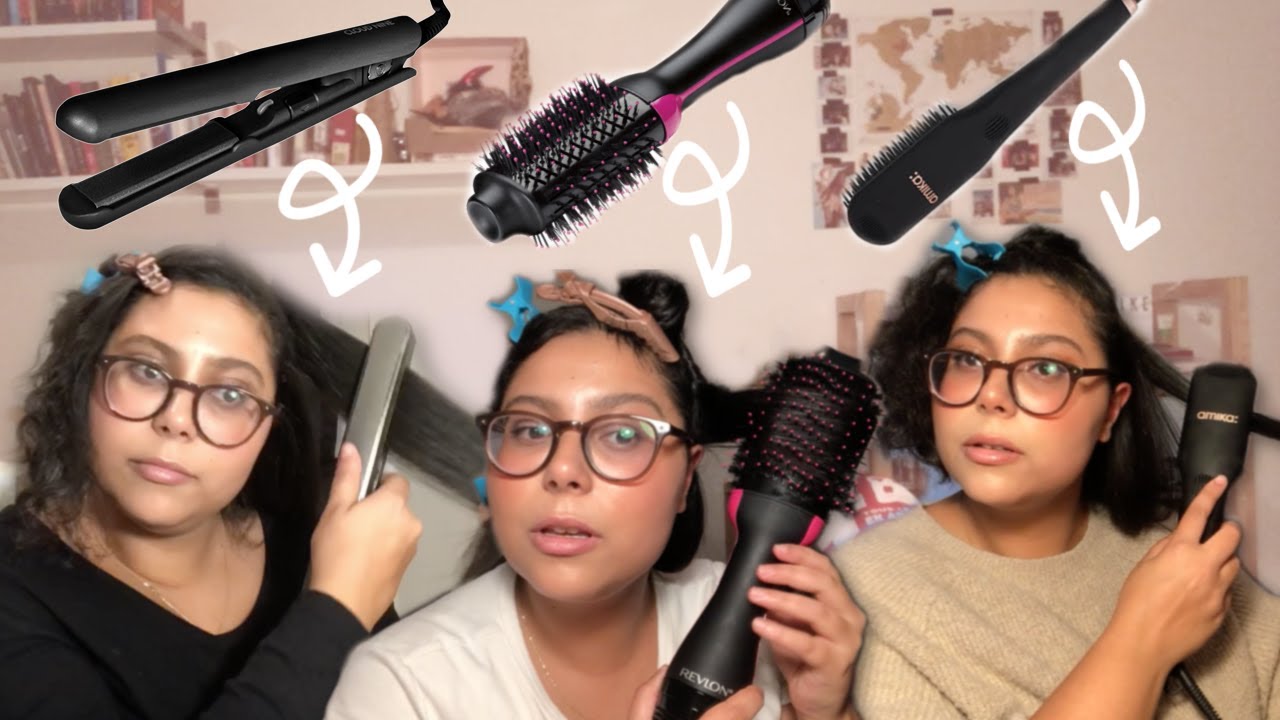 battle of the straightening devices *revlon hairdryer* VS *amika brush* VS *classic straightener*