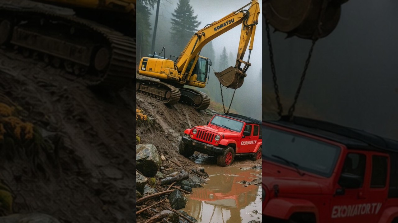 M&aacute;y x&uacute;c giải cứu xe &ocirc; t&ocirc; Jeep 😍 #mayxuc #automobile #excavator