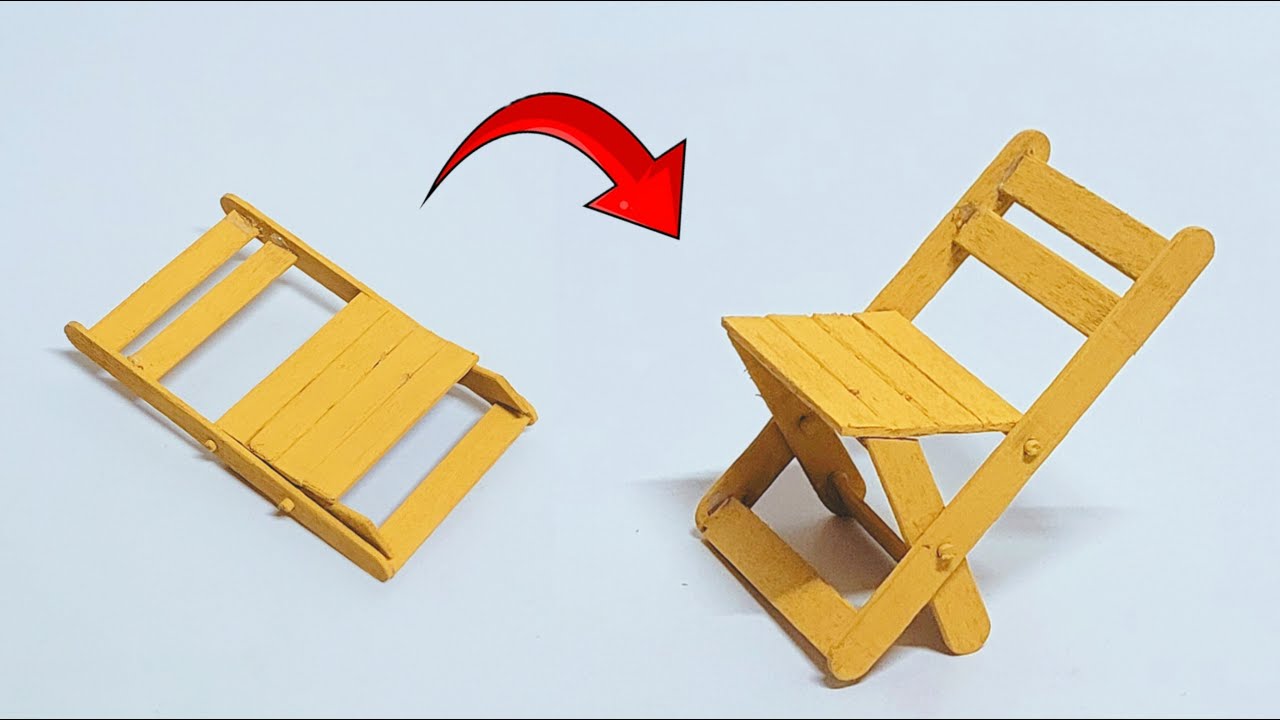 How to make a chair with popsicle sticks _ Miniature folding chair