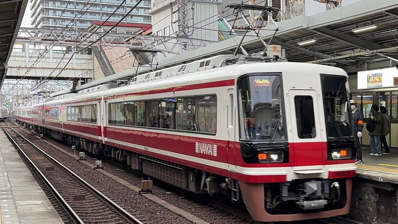 南海11000系11001F+30000系30003F〔特急りんかん なんば行き／堺東駅到着・発車〕［抵抗制御］※11000系併結運転最終日