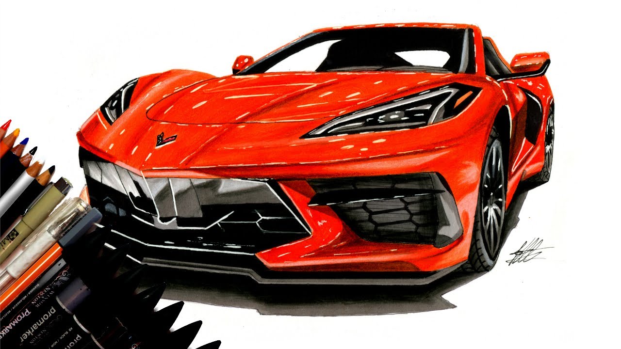Realistic Car Drawing - 2020 Chevrolet Corvette Convertible - Time Lapse