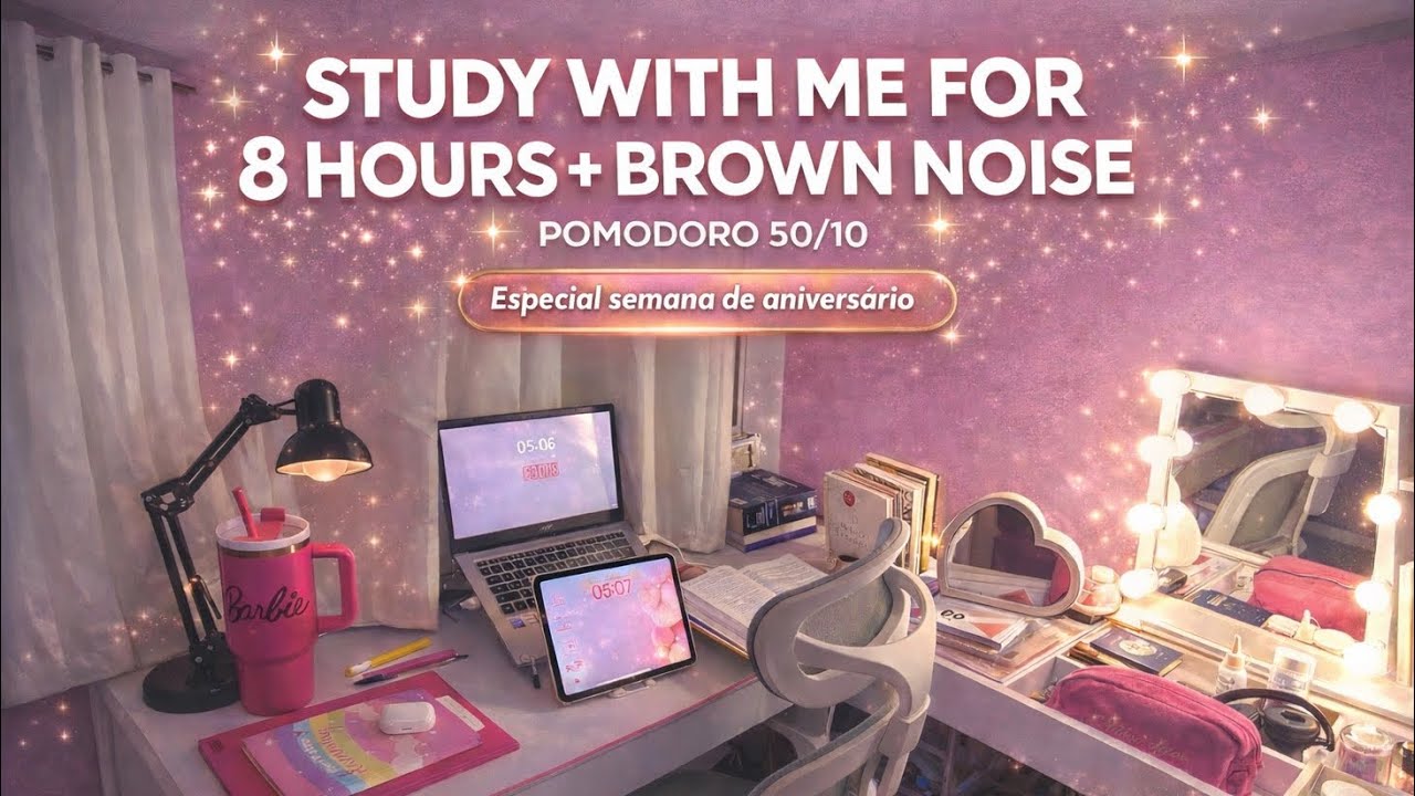 Study With Me for 8 Hours  | Pomodoro 50/10 + Brown Noise | Concurso Público