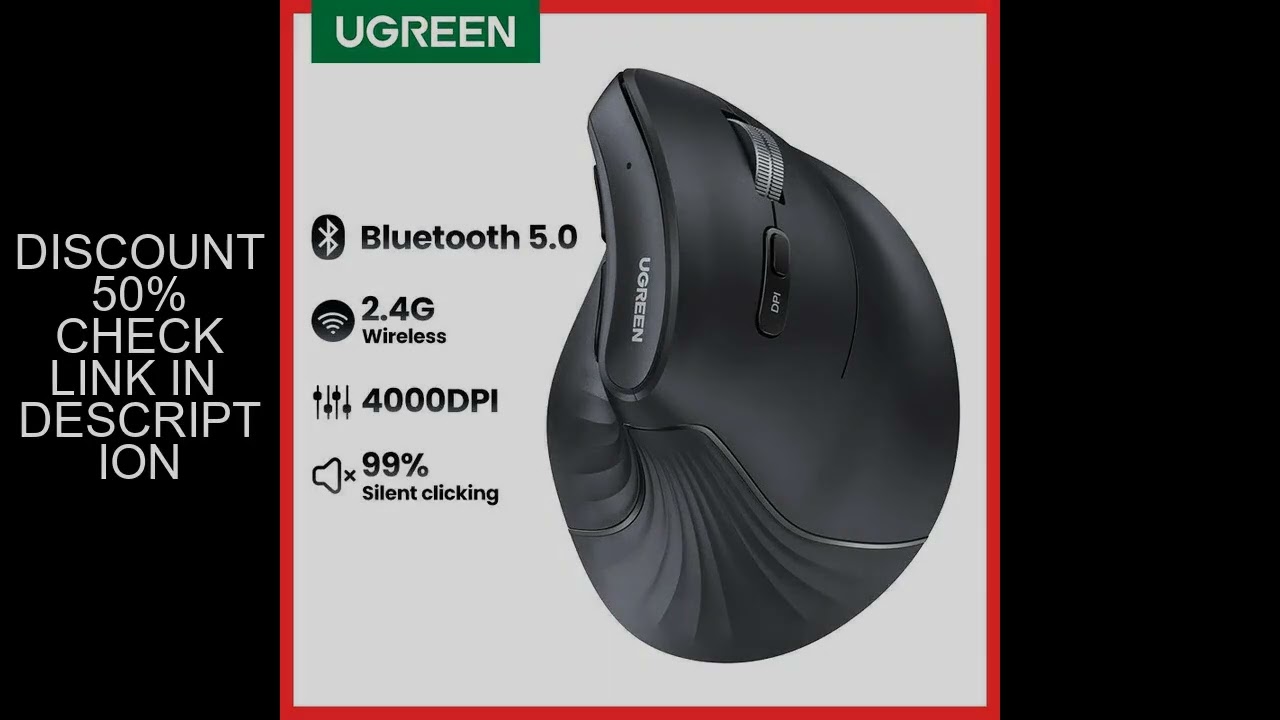 UGREEN Vertical Mouse Wireless Bluetooth5.0 2.4G Ergonomic 4000DPI 6 Mute Buttons for MacBook Tablet