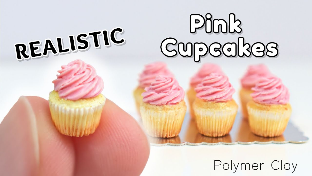 How to Make Miniature Pink Polymer Clay Cupcakes (Including Wrapper!) | No Moulds 🧁