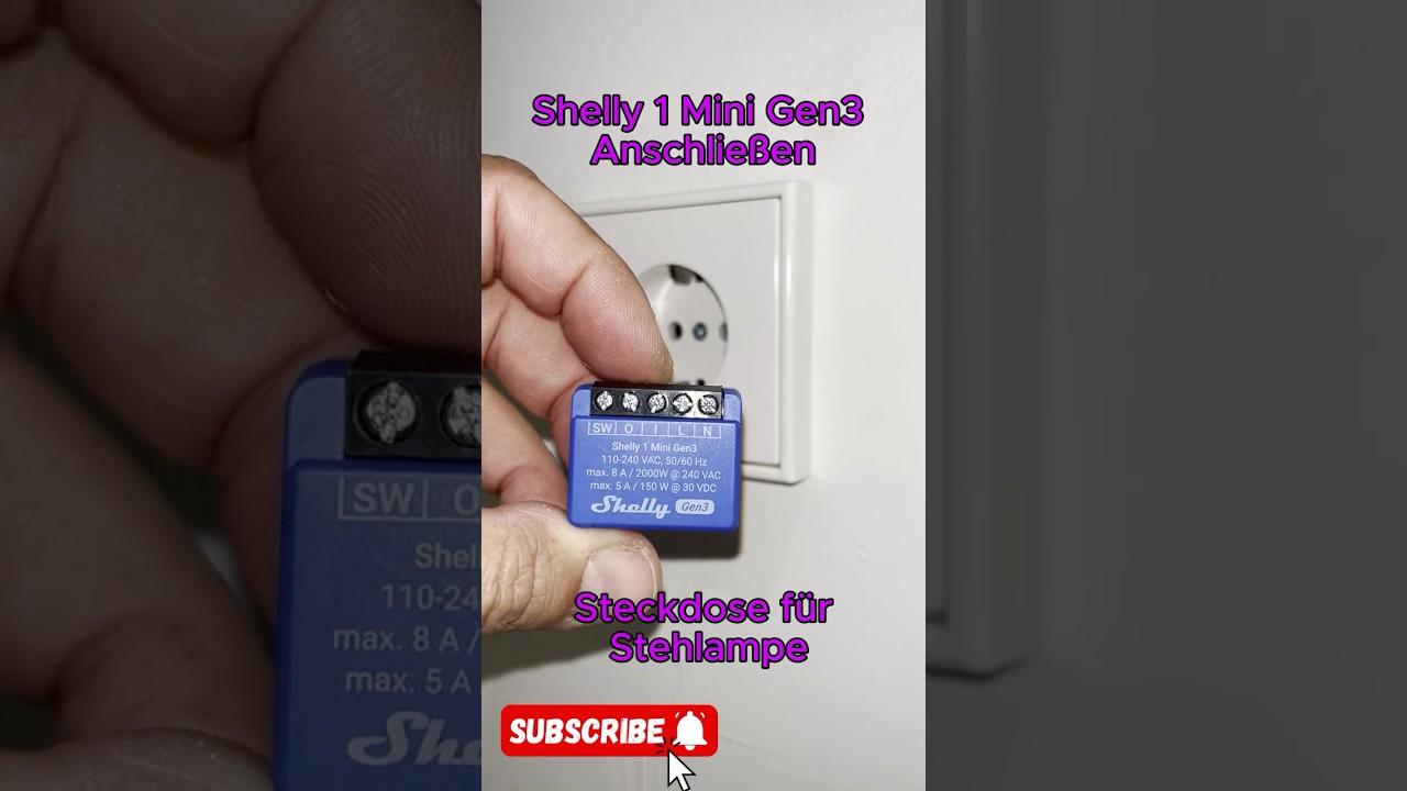 Shelly 1 Mini Gen3 Anschlie&szlig;en Steckdose f&uuml;r Stehlampe