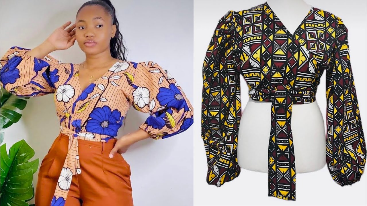 How to cut and sew a Simple Wrap Top with Balloon sleeves / DIY wrap top