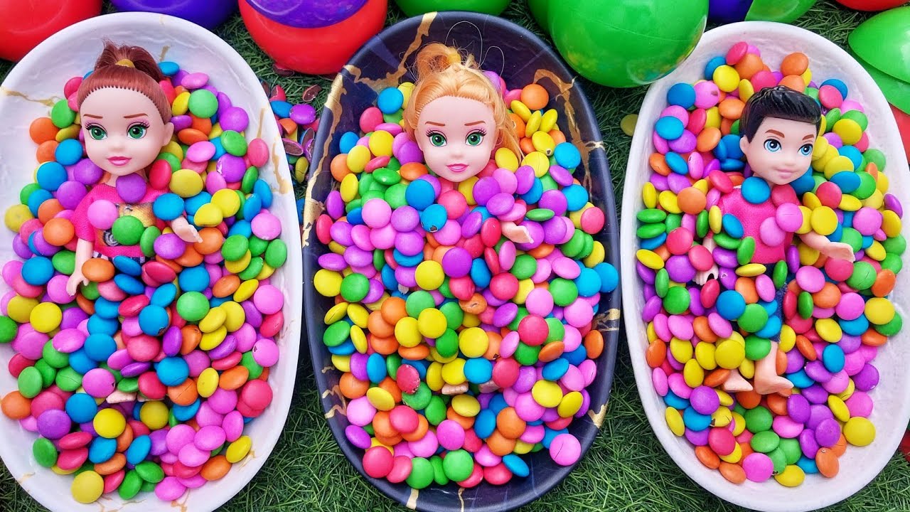 4 Minutes Satisfying with Full of 3 Rainbow Candy Bathtubs & Gems Surprise Balls |Candy ASMR Video 1