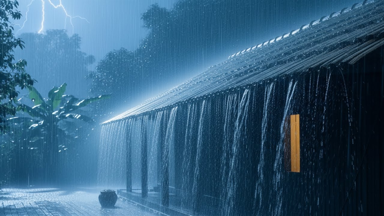 Fall Asleep Quickly in 3 Minutes with Pouring Rain on Tin Roof and Thunderstorm Sounds at Night