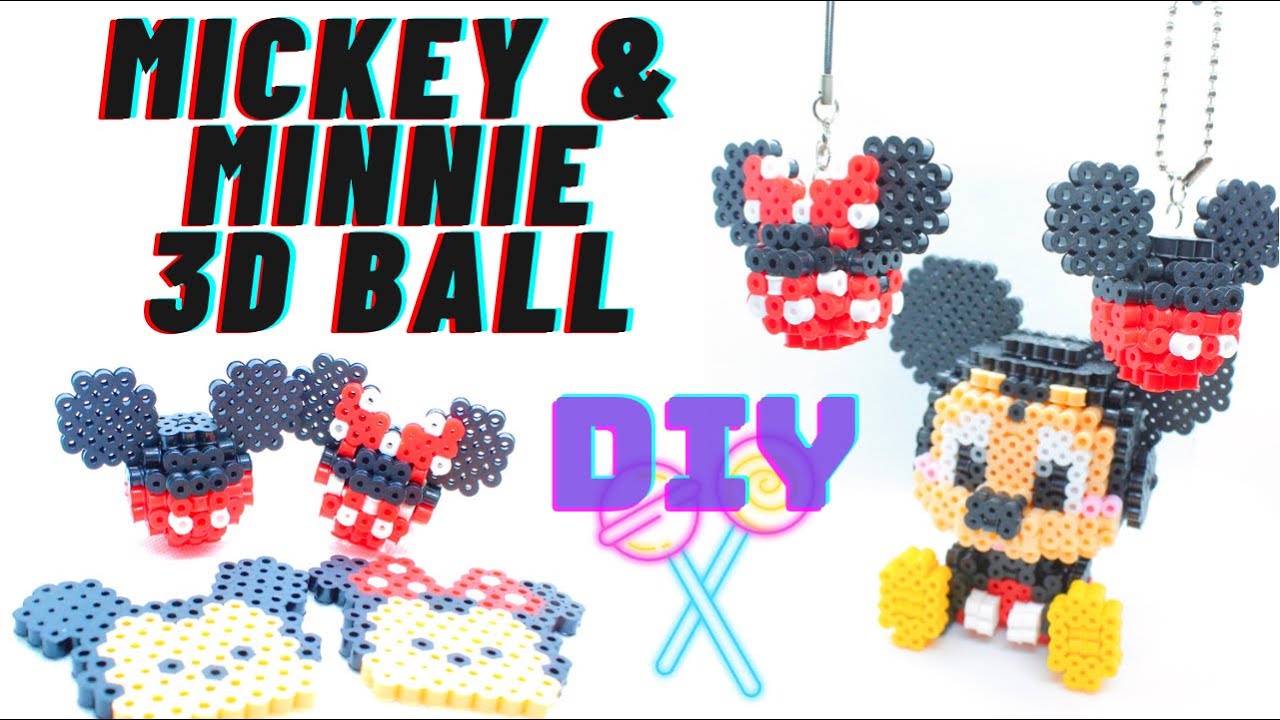 Valentine Day Handmade Gift | Mickey & Minnie 3D Ball Keychain | Perler Bead Art Tutorial