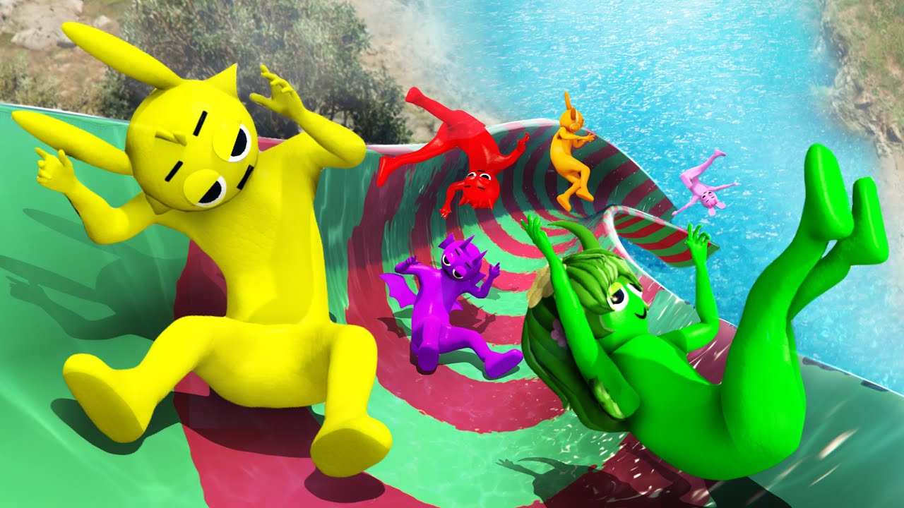 Incredibox Sprunki Group Insane Water Slide Ragdolling and Jumps in GTA 5