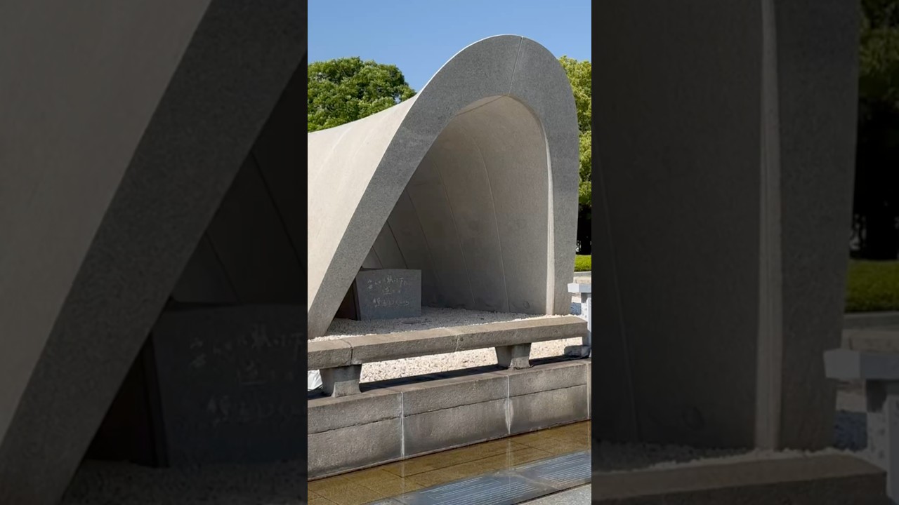 Peace Memorial Park in Hiroshima, Japan, with the Cenotaph, the A-Bomb Dome, and the Peace Flame.