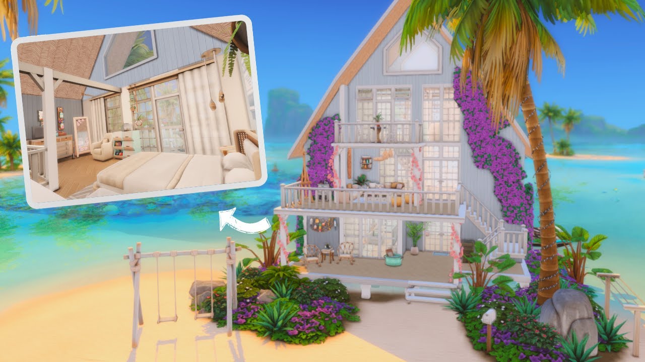 White and Wood Beach House 🤍🌊🏝️ - The Sims 4 Speed Build