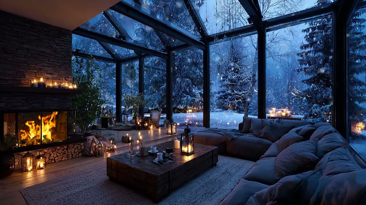 Strong Winter Wind and Fireplace Ambience ❄️ Soothing Sounds for Restless Nights